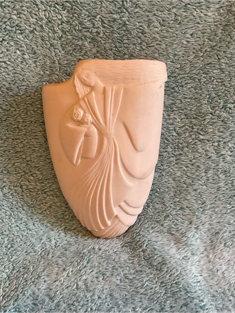 Art Deco White Wall Pocket Vase with Draped Figure